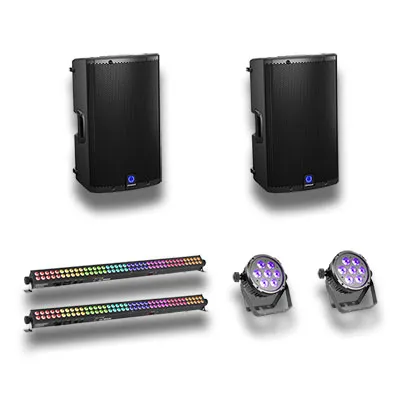 Eventpaket Mini med två aktiva högtalare, LED-bars och RGB-lampor för mindre fester i Helsingborg