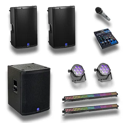 Eventpaket Medium med två högtalare, subwoofer, mixer och scenbelysning